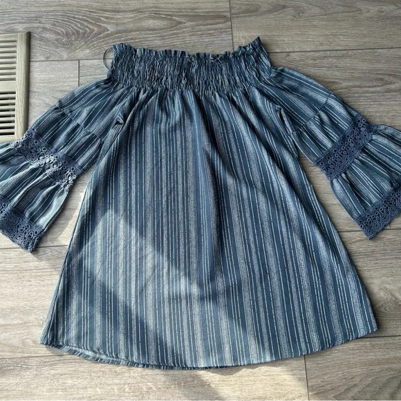 Kiwi Punch Off The Shoulder Fared Boho Tunic Top - Picture 4 of 14